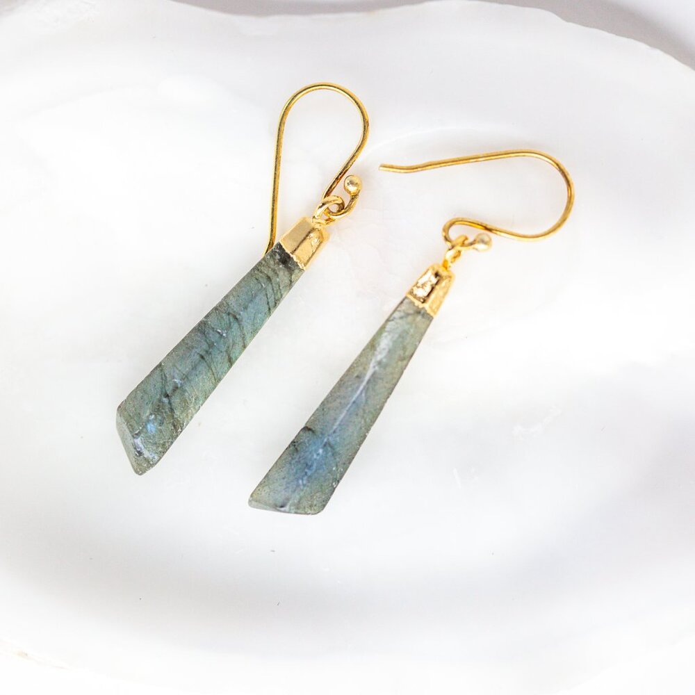 Labradorite Gemstone Geometric Drop Earrings Unique, Pretty Earrings